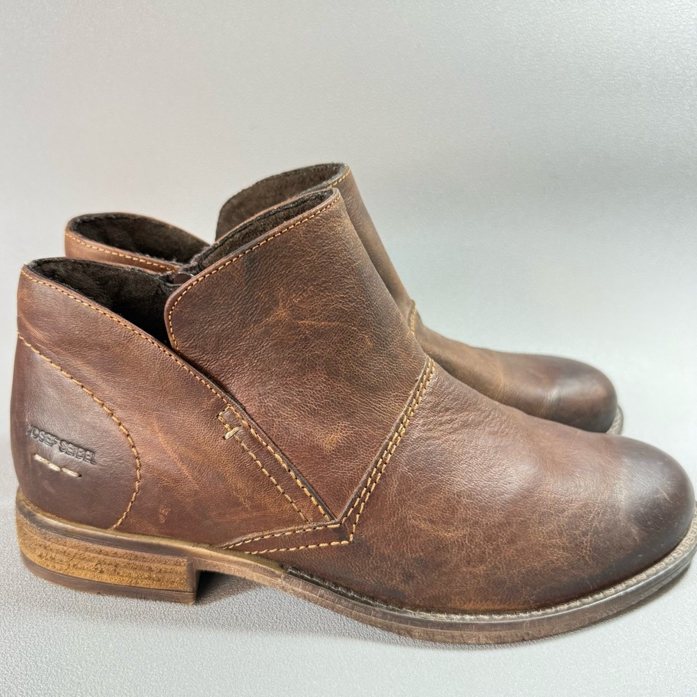 Josef Seibel Sienna 81 Distressed Brown Leather Zip Up Ankle Boots EU39 - Picture 3 of 15
